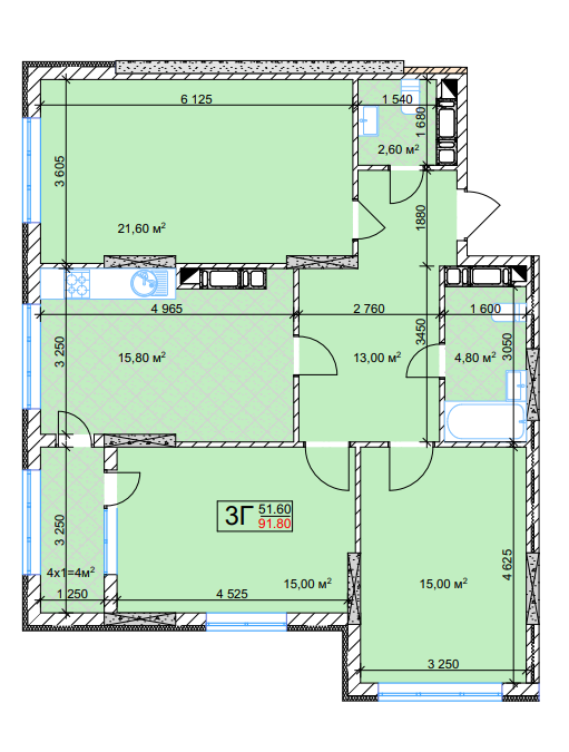 3-кімнатна 91.6 м² в ЖК Квітень від 18 000 грн/м², Київ