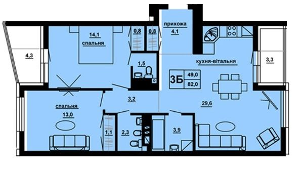 3-комнатная 82 м² в ЖК Доминиканский от 22 550 грн/м², Тернополь