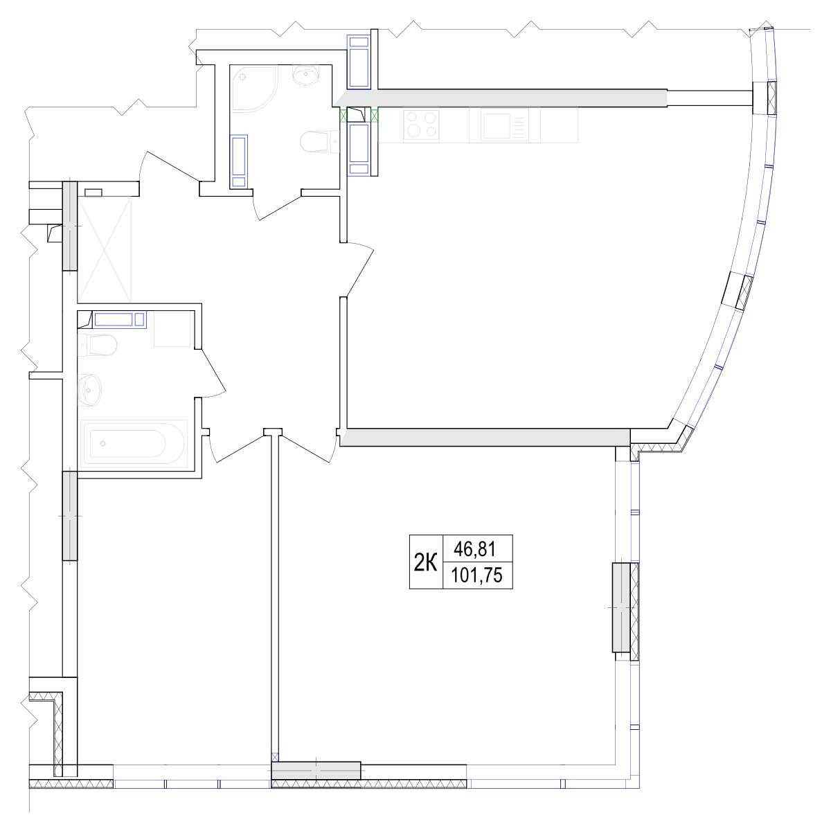 2-комнатная 101.75 м² в ЖК Владимирский от 56 822 грн/м², Киев