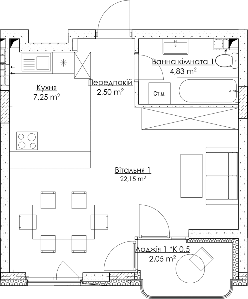 1-комнатная 38.78 м² в ЖК O2 Residence от 31 750 грн/м², Киев