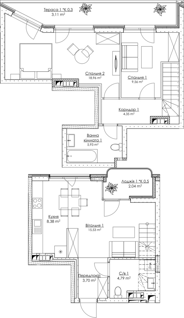 Дворівнева 73.19 м² в ЖК O2 Residence від 31 432 грн/м², Київ