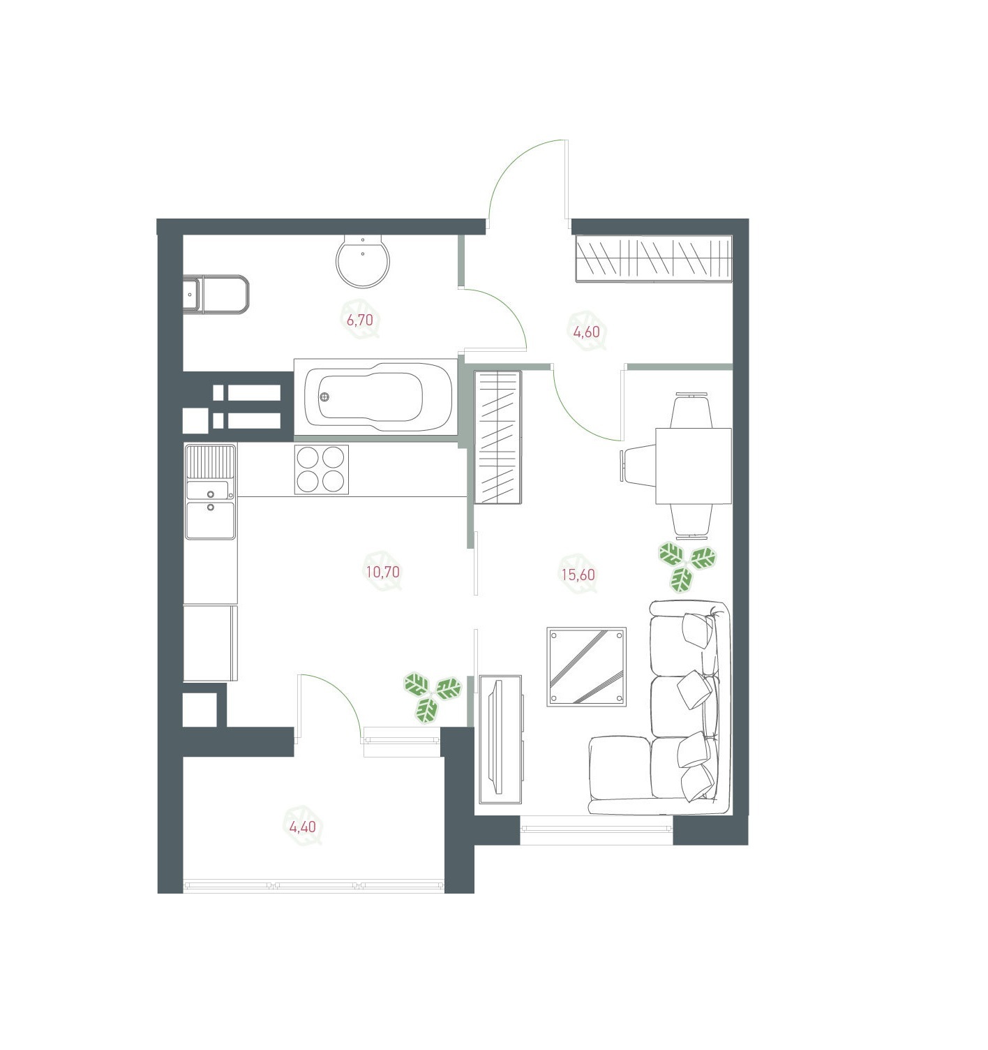 1-комнатная 42 м² в ЖК Озерный гай (Гатное) от 26 400 грн/м², с. Гатное