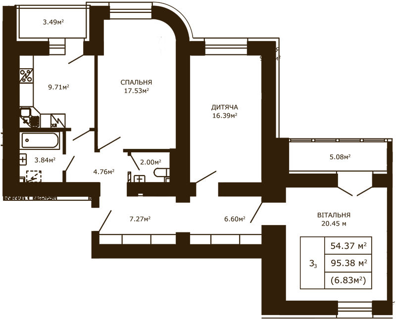 3-кімнатна 95.38 м² в ЖК Чайка від 23 500 грн/м², с. Чайки