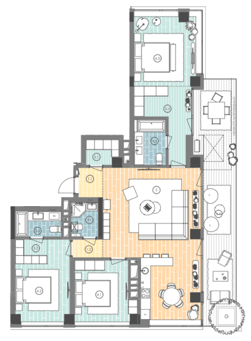 3-комнатная 130.2 м² в ЖК UNIT.Home от 71 100 грн/м², Киев