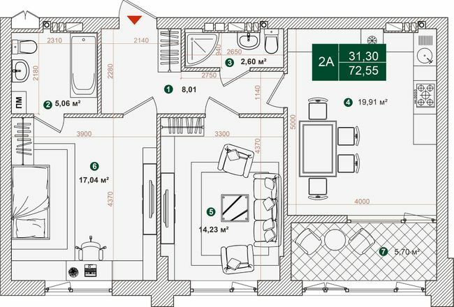 2-кімнатна 72.55 м² в ЖК Forest Park від 23 500 грн/м², Київ