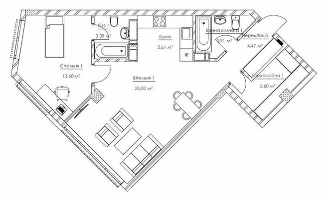 2-комнатная 61.58 м² в ЖК Franklin Concept House от 55 701 грн/м², Киев