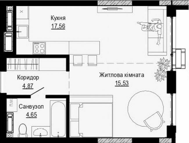 1-кімнатна 42.61 м² в ЖК PUSHA HOUSE від 48 100 грн/м², Київ