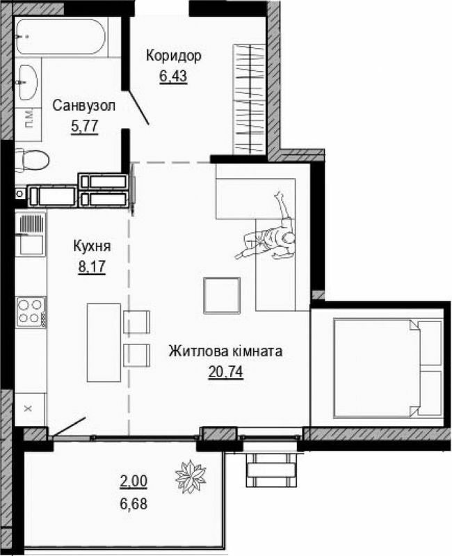 1-кімнатна 43.11 м² в ЖК PUSHA HOUSE від 44 400 грн/м², Київ