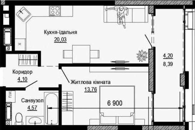 1-кімнатна 46.66 м² в ЖК PUSHA HOUSE від 48 100 грн/м², Київ