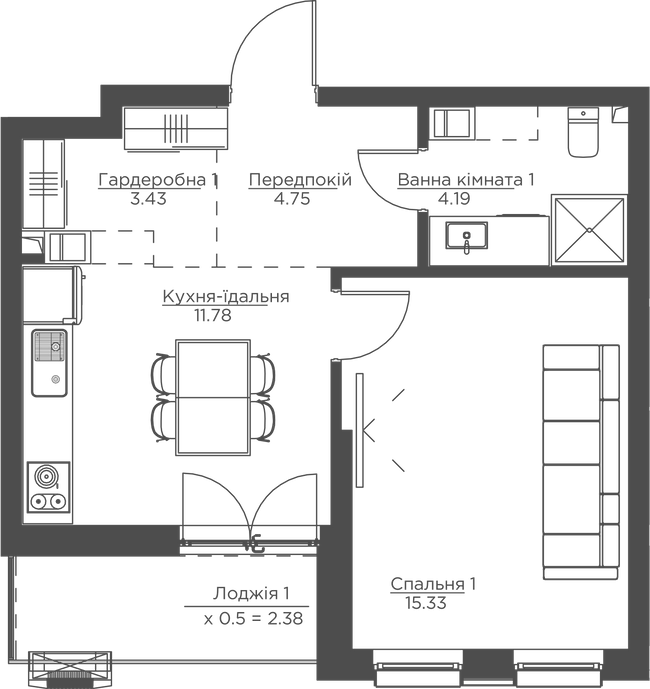 1-кімнатна 41.87 м² в ЖК Happy House від 35 950 грн/м², Київ