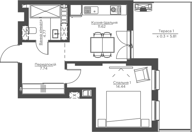 1-кімнатна 44.37 м² в ЖК Happy House від 42 650 грн/м², Київ