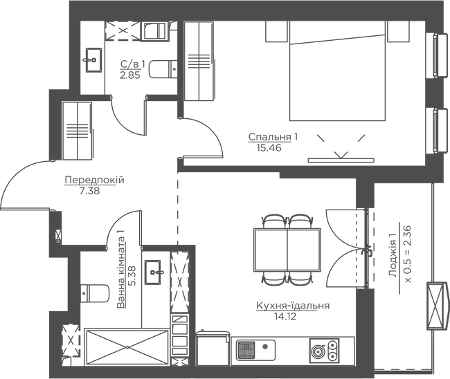1-кімнатна 47.54 м² в ЖК Happy House від 43 956 грн/м², Київ