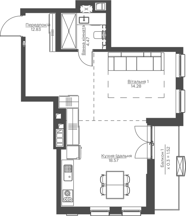 1-кімнатна 51.67 м² в ЖК Happy House від 43 956 грн/м², Київ