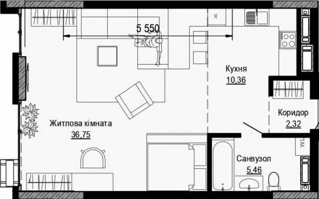 1-кімнатна 54.89 м² в ЖК PUSHA HOUSE від 48 100 грн/м², Київ