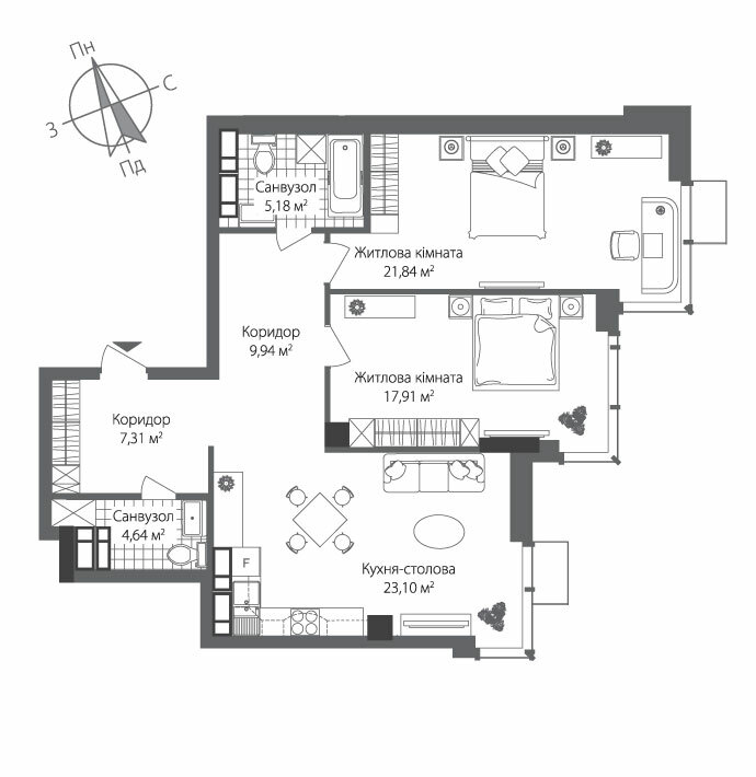 2-комнатная 89.02 м² в ЖК RiverStone от 52 350 грн/м², Киев