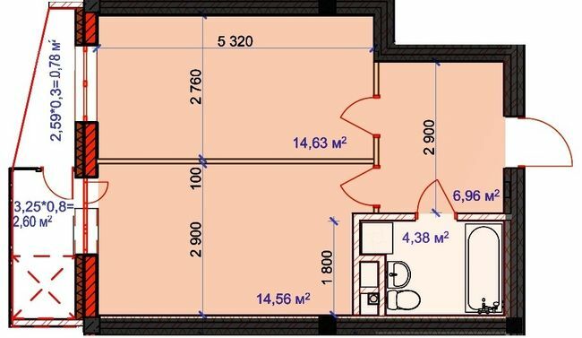 1-комнатная 43.91 м² в ЖК Власна квартира от 39 050 грн/м², Киев