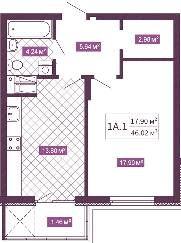 1-комнатная 46.02 м² в ЖК Голосеевский от 35 650 грн/м², Киев