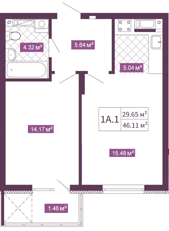 1-комнатная 46.11 м² в ЖК Голосеевский от 45 649 грн/м², Киев