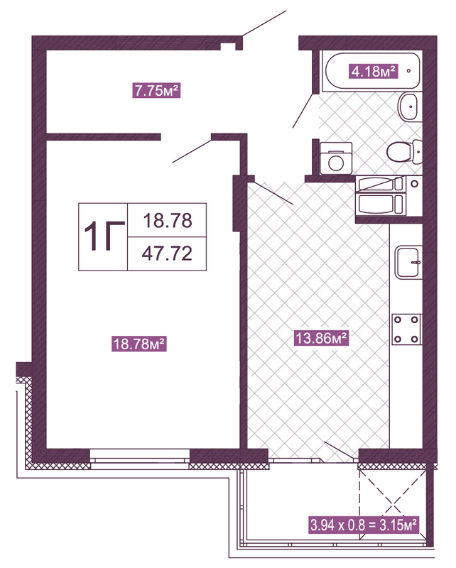 1-кімнатна 46.4 м² в ЖК Голосіївський від 45 649 грн/м², Київ