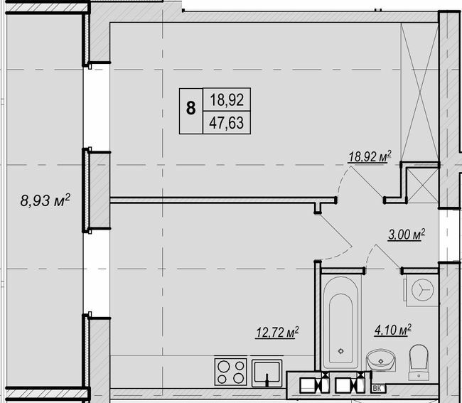1-комнатная 47.63 м² в ЖК Метро парк от 22 500 грн/м², Киев