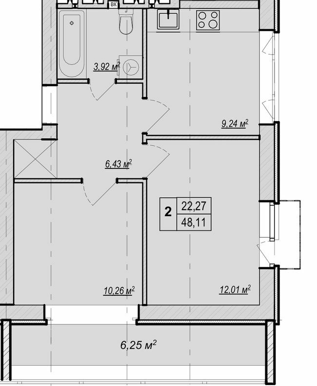 2-комнатная 48.11 м² в ЖК Метро парк от 29 900 грн/м², Киев