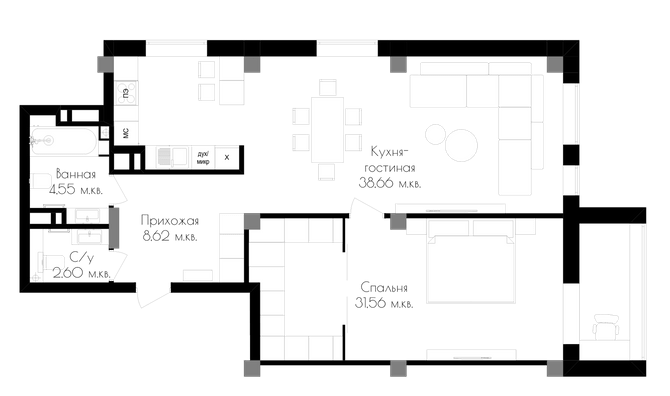 3-кімнатна 85.07 м² в ЖК Континенталь на Валентинівській від 33 050 грн/м², Харків