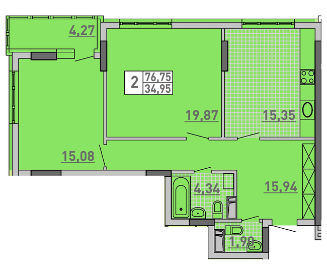 2-кімнатна 76.75 м² в ЖК Паркове місто від 38 550 грн/м², Київ