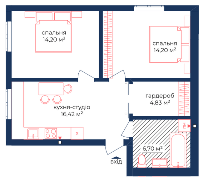 2-комнатная 56.35 м² в КД Liverpool House от 33 050 грн/м², Киев