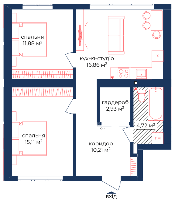 2-комнатная 61.71 м² в КД Liverpool House от 23 250 грн/м², Киев