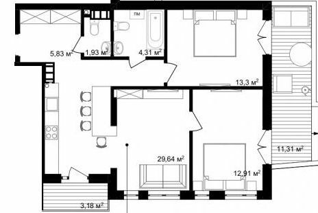 2-комнатная 72.9 м² в ЖК Struetinsky Residence от 84 250 грн/м², Киев