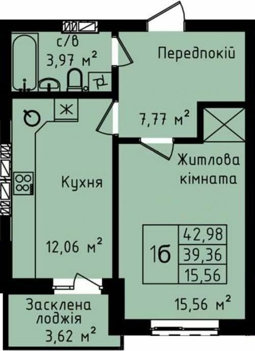 1-комнатная 42.98 м² в ЖК Днепровский от 30 500 грн/м², Киев