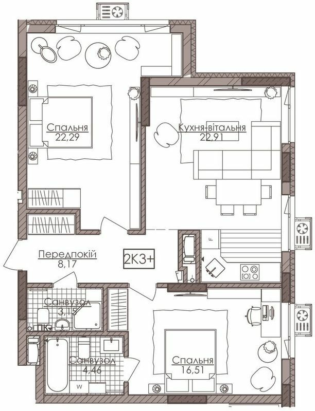 2-комнатная 77.49 м² в ЖК Камертон от 66 850 грн/м², Киев