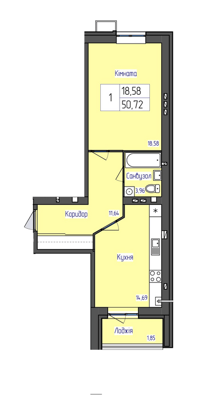 1-комнатная 50.72 м² в ЖК SkyCity от 18 000 грн/м², г. Борисполь