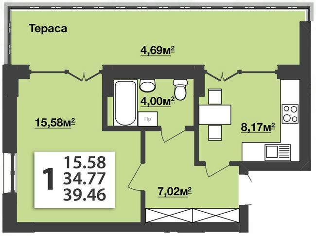 1-кімнатна 39.46 м² в ЖК М'ята Авеню від 19 800 грн/м², м. Винники