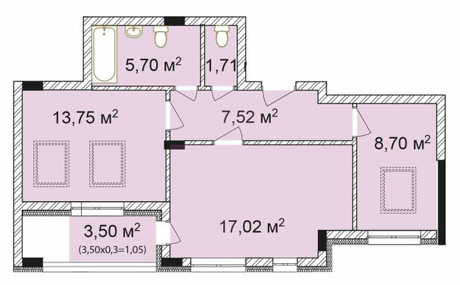 2-комнатная 55.45 м² в ЖК Лавандовый от 21 379 грн/м², г. Бровары