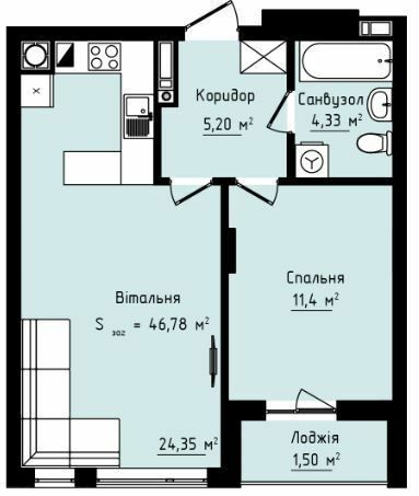 1-комнатная 46.78 м² в ЖК Globus Premium от 67 750 грн/м², Львов