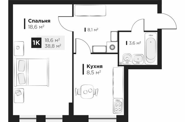 1-кімнатна 38.8 м² в ЖК Obriy 2 від 25 000 грн/м², Львів