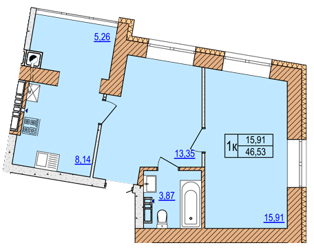 1-кімнатна 46.53 м² в ЖК AGAM від 30 000 грн/м², с. Крюківщина