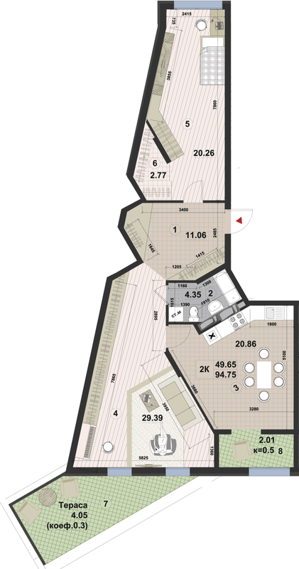 2-кімнатна 94.75 м² в ЖК Paradise Avenue від 20 000 грн/м², с. Крюківщина