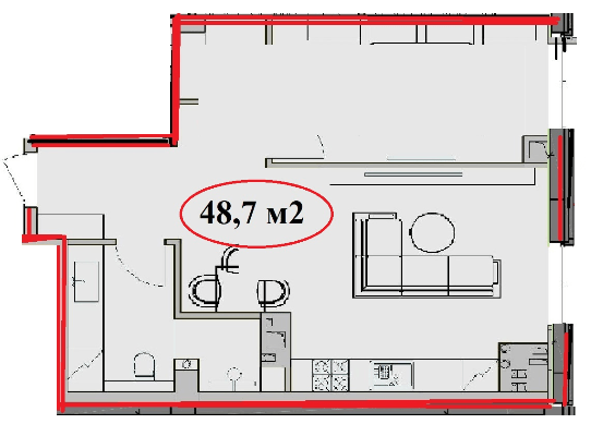 1-комнатная 48.7 м² в ЖК Victory Hall от 25 000 грн/м², Днепр