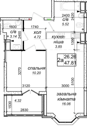 2-комнатная 47.81 м² в ЖК Одесский бульвар от 21 000 грн/м², с. Новоселки