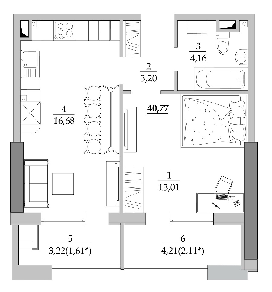 Студия 40.77 м² в Мкрн Таировские сады от 19 600 грн/м², с. Лиманка