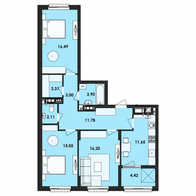 3-комнатная 87.91 м² в ЖК Семицвет от 26 850 грн/м², Львов