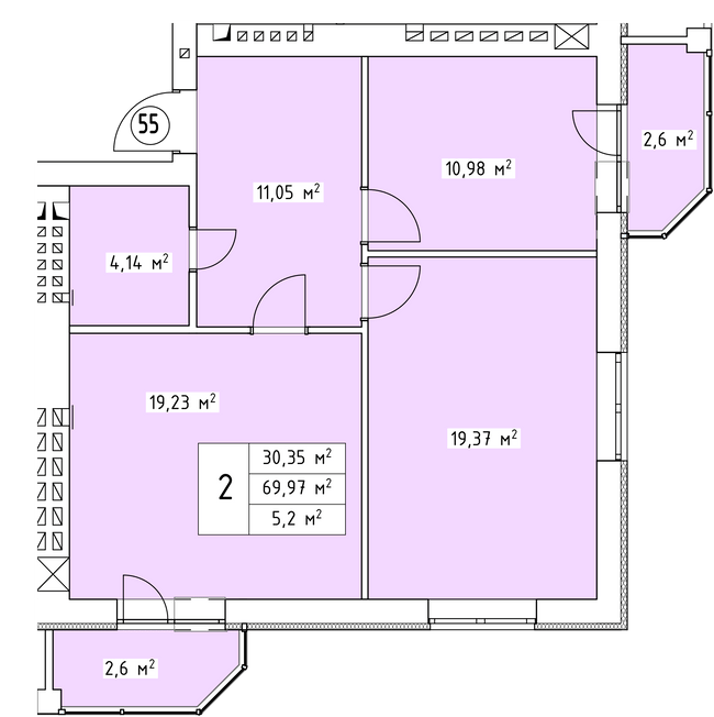 2-комнатная 69.97 м² в ЖК Волошковый от 21 850 грн/м², с. Софиевская Борщаговка