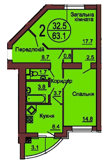 2-кімнатна 63.1 м² в ЖК Софія Клубний від 26 000 грн/м², с. Софіївська Борщагівка