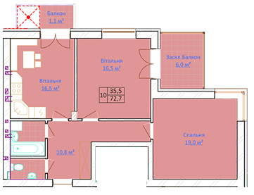 2-кімнатна 72.7 м² в КБ Довбуш від 22 300 грн/м², м. Трускавець