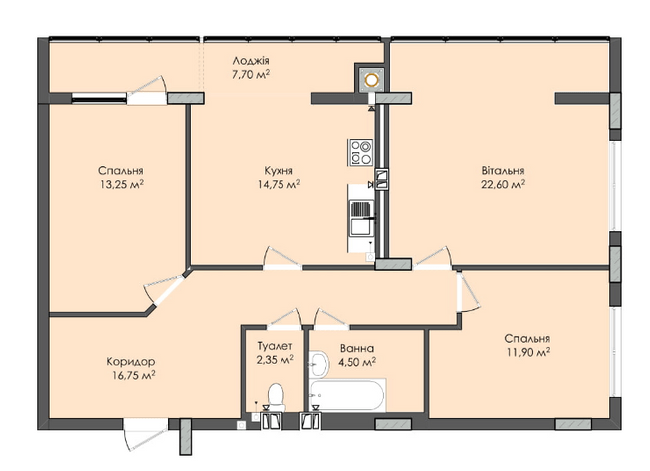 3-комнатная 93.8 м² в ЖК Комфорт Плюс от 18 350 грн/м², г. Дубляны