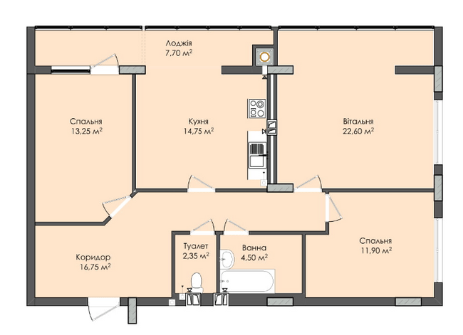 3-кімнатна 93.8 м² в ЖК Комфорт Плюс від 18 350 грн/м², м. Дубляни