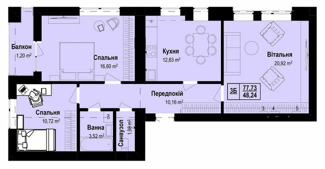 3-комнатная 77.73 м² в ЖК Vlasna от 23 000 грн/м², с. Ходосовка