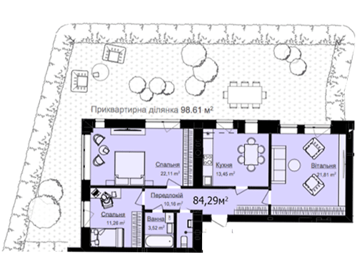 3-кімнатна 84.29 м² в ЖК Vlasna від 23 000 грн/м², с. Ходосівка